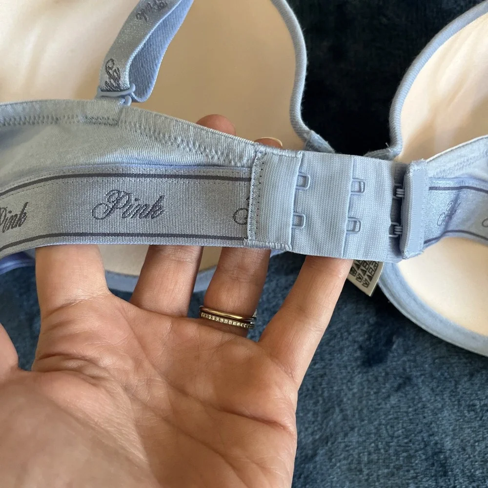 Victorias Secret Pink Wear Everywhere T Shirt Lightly Lined 36D Bra Light Blue - Picture 3 of 7